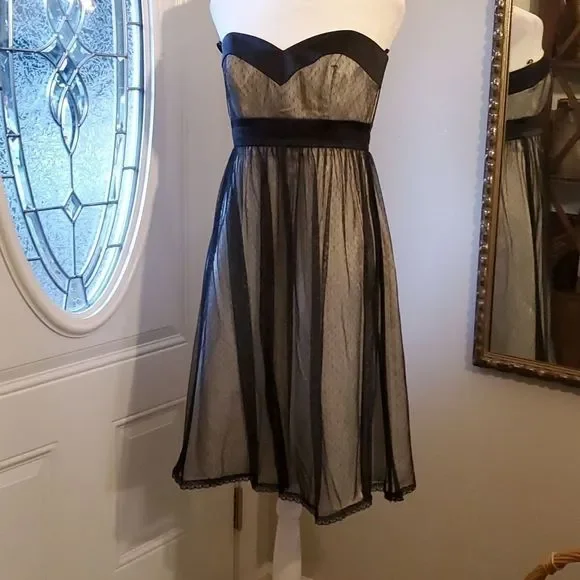 White House Black Market | Dresses | Whitehouse Black Market4 Black Lace  Over White Strapless | Poshmark